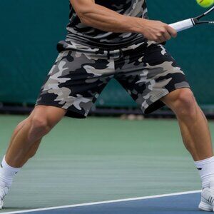 NWT Men's Flint Park Court Short Black Camo 7" Inseam Poly/Cotton Blend Med $58